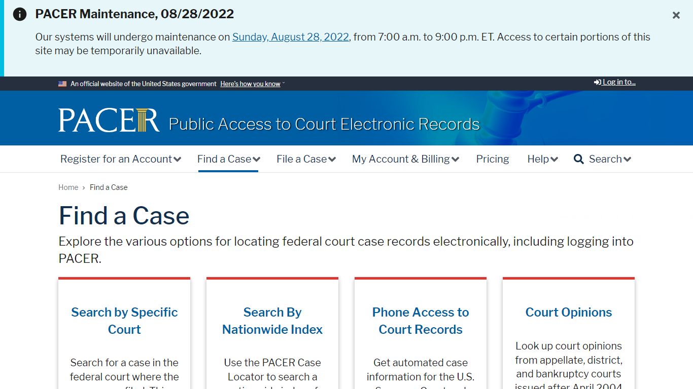 Find a Case | PACER: Federal Court Records